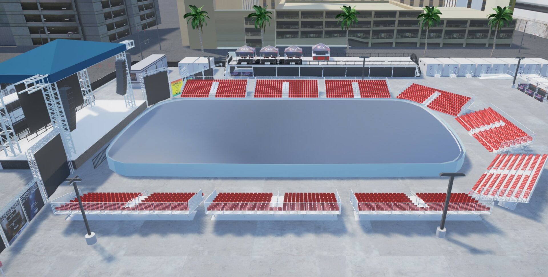 H2X water show outdoor circus pool and stage set up